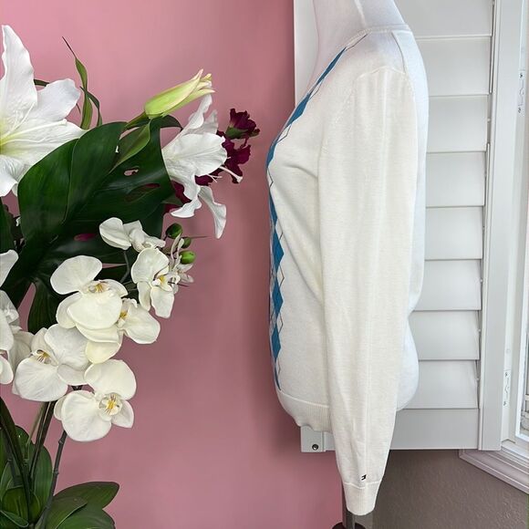 Tommy Hilfiger V-Neck Argyle Pima Cotton Preppy Golf Sweater - Picture 5 of 14